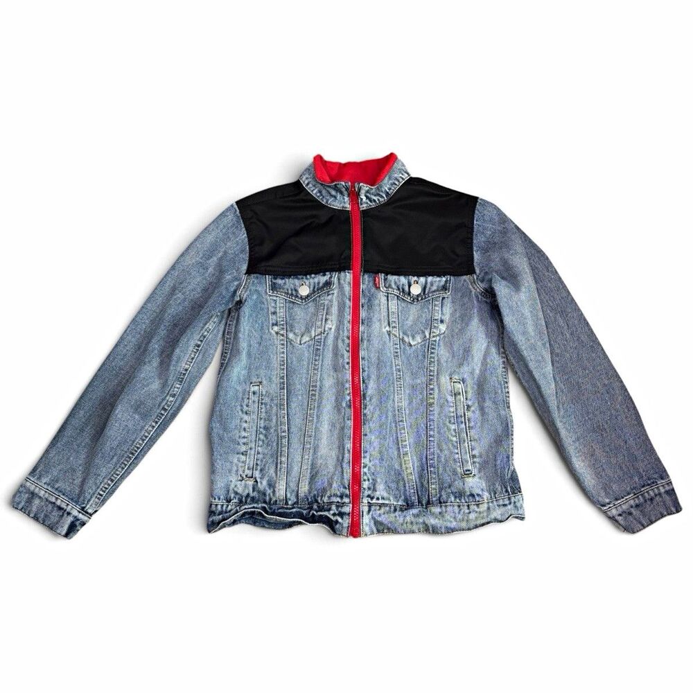 Levi Strauss & Co. Unisex Kids Denim Jacket Zip Blue/Black/Red Size M 10-12 Yrs